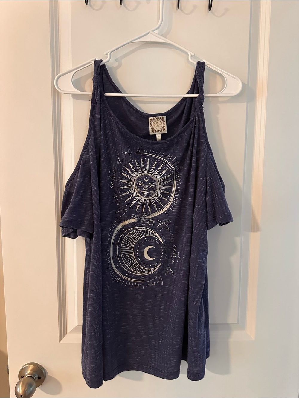 Mystic Sun & Moon Cold-Shoulder Tank Top - Navy